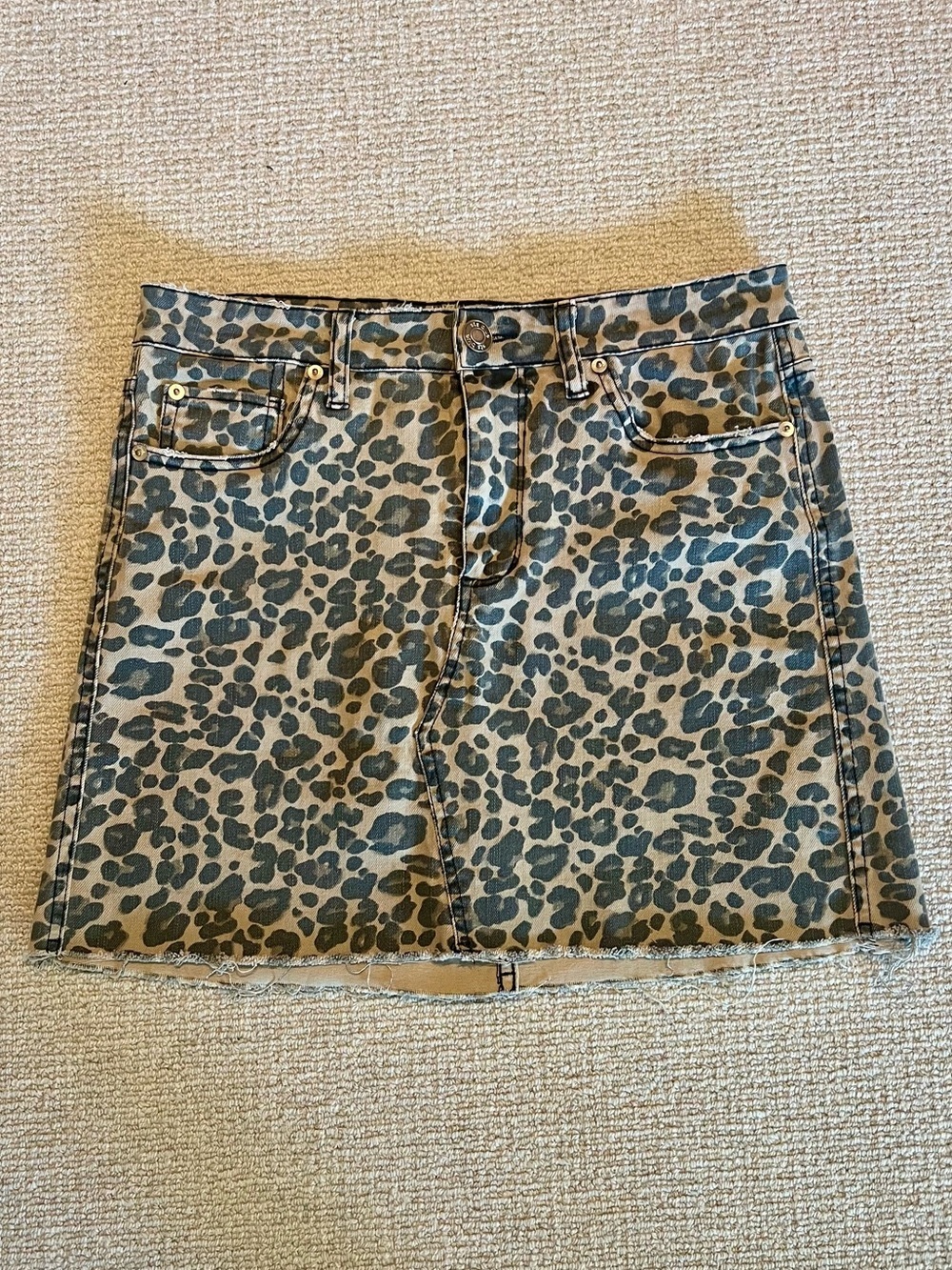 🐆STS Blue Leopard Print Denim Mini Skirt - Brown/Tan